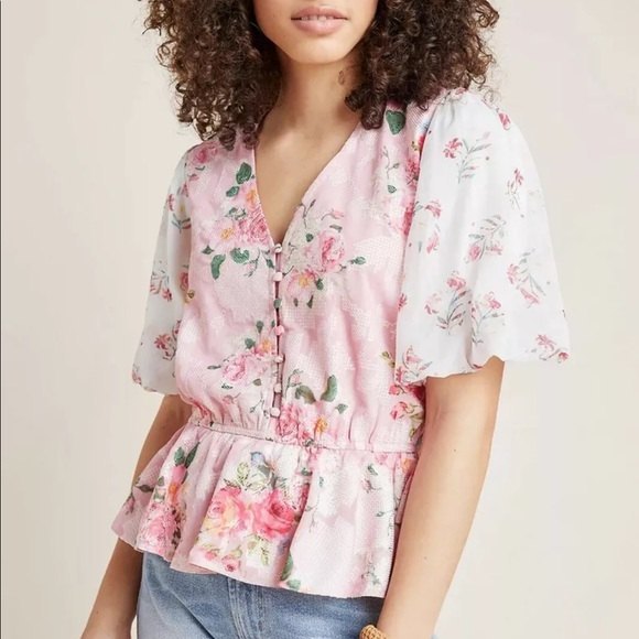 HEMANT & NANDITA FOR ANTHROPOLOGIE Rose Garden Blouse in Size Medium - Picture 1 of 14